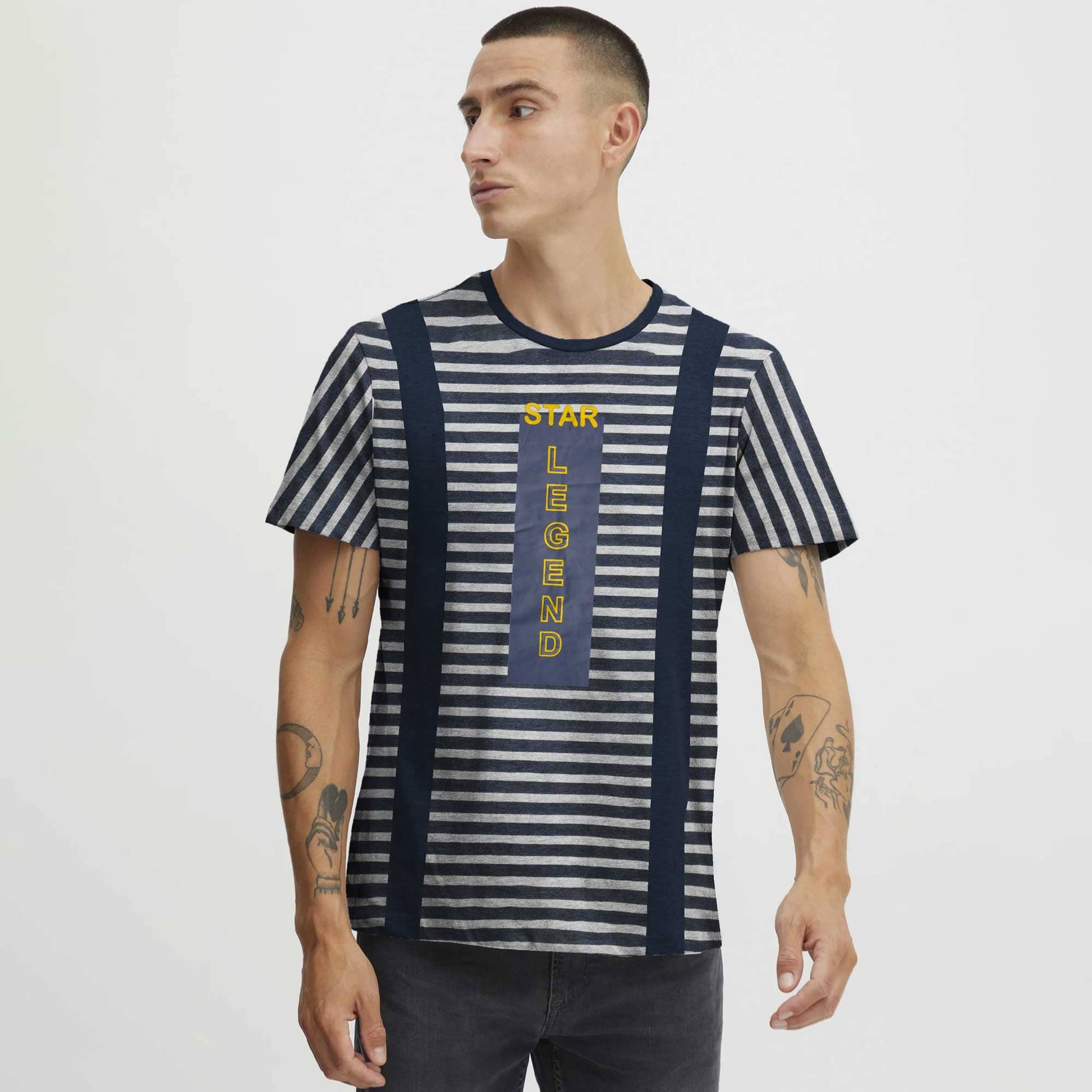 Max 21 Men's Star Legend Printed Stripes Style Short Sleeve Tee Shirt Men's Tee Shirt SZK 