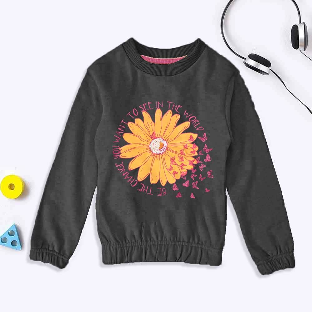 Lyallpur Girl's Sun Flower Printed Terry Sweat Shirt Girl's Sweat Shirt LFS 