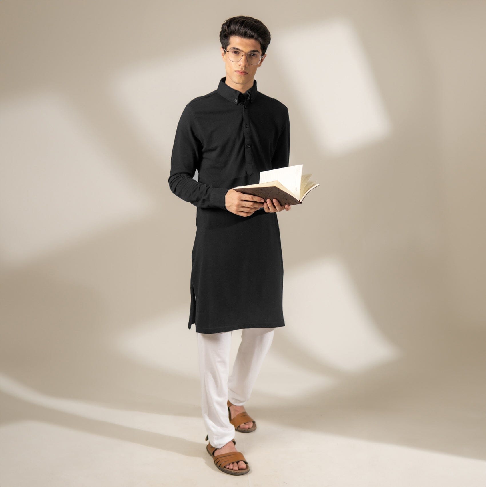 Polo Republica Knitted Pique Kurta with Button-Down Collars Men's Kurta Polo Republica Black S 