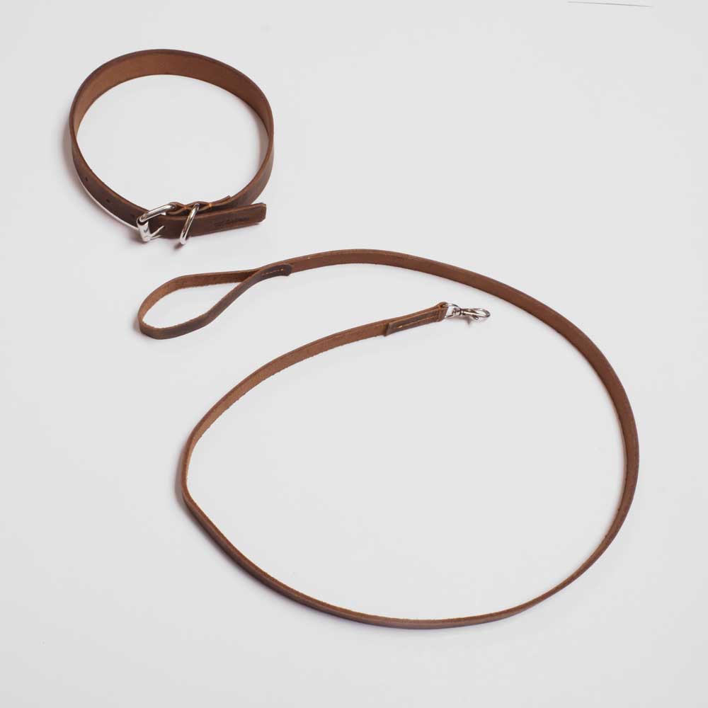 Oxen Hide Genuine Leather Dog's Leash and Collar Set Pet Accessories FNA Dark Brown 