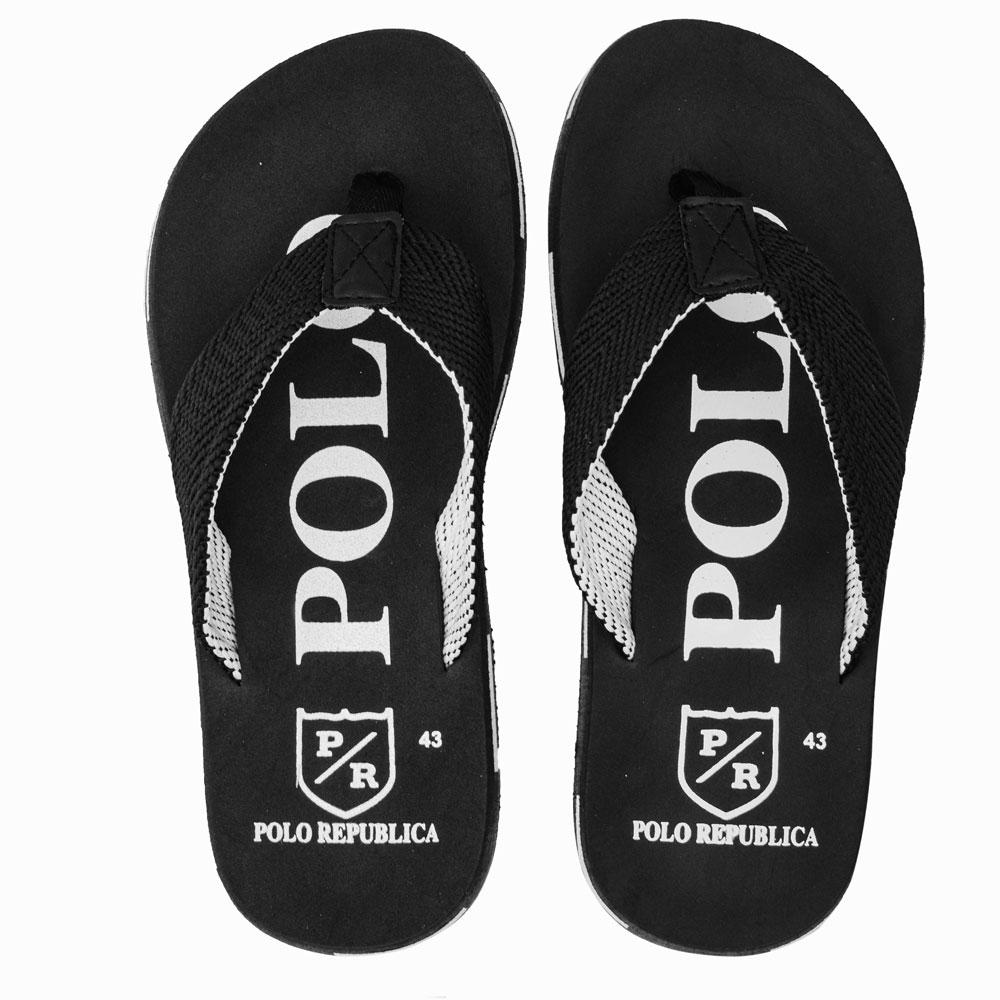 Polo Republica Men's Strider Ultra-Light Soft Flip Flops Slippers Men's Shoes Hamza Traders Black & White EUR 40 