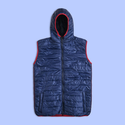 Max 21 Men's Bubble Hooded Body Warmer Quilted Gilet Men's Gilet SZK Navy M 