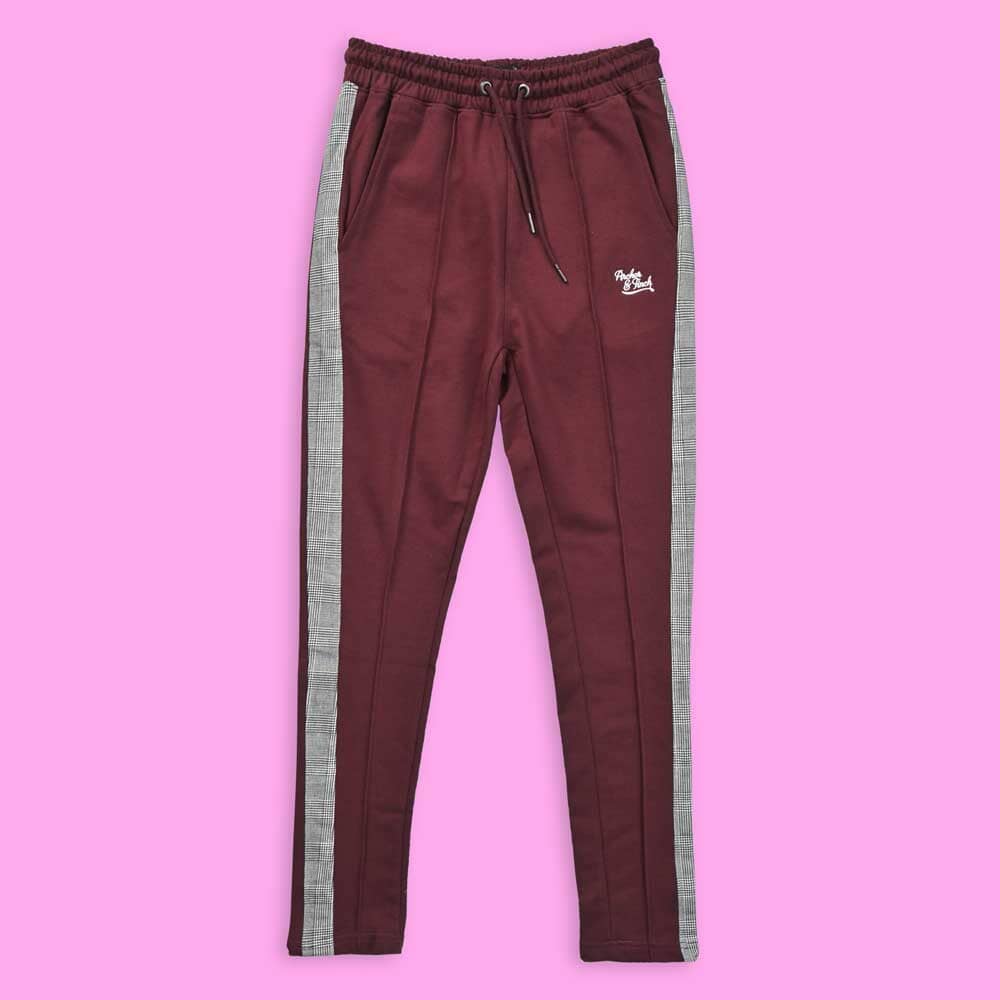 Archer & Finch Men's Check Panel Design Terry Trousers Men's Trousers LFS Burgundy XS 