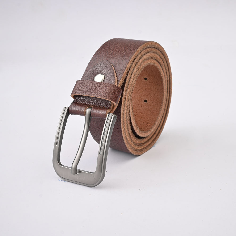 L&L Men's Cherriz Silver Grey Buckle PU Leather Belt