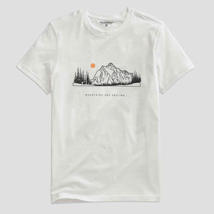 Polo Republica Men's Mountains Are Calling Printed Crew Neck Tee Shirt Men's Tee Shirt Polo Republica Off White S 