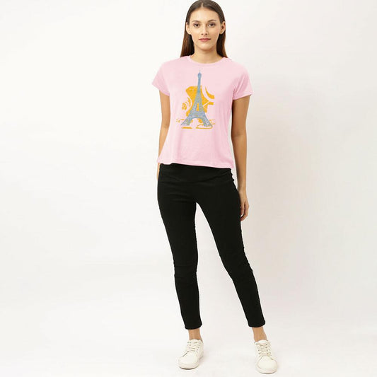 Women's Crew Neck Printed Tee Shirt Eiffel Tower Women's Tee Shirt ASE Light Pink S 