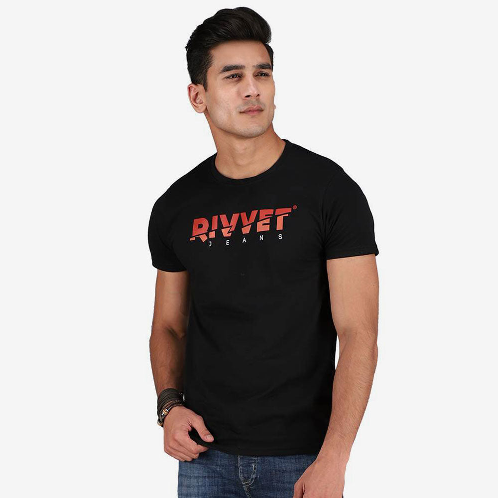 Rivvet Men's Logo Printed Crew Neck Tee Shirt Men's Tee Shirt RTJ Black S 