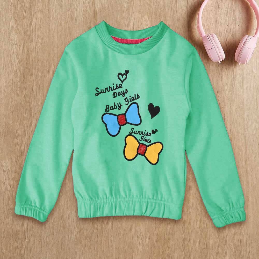 Lyallpur Girl's Sunrise Days Printed Fleece Sweat Shirt Girl's Sweat Shirt LFS Turquoise 2 Years 