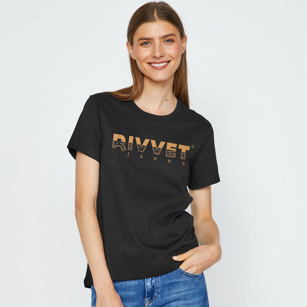 Rivvet Women's Embellish Style Logo Printed Short Sleeve Tee Shirt Women's Tee Shirt RTJ 