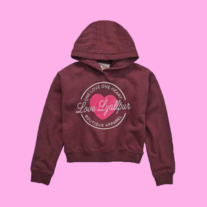 Girl's Love Lyallpur Heart Printed Fleece Hoodie Girl's Pullover Hoodie LFS Burgundy & White 8-10 Years 