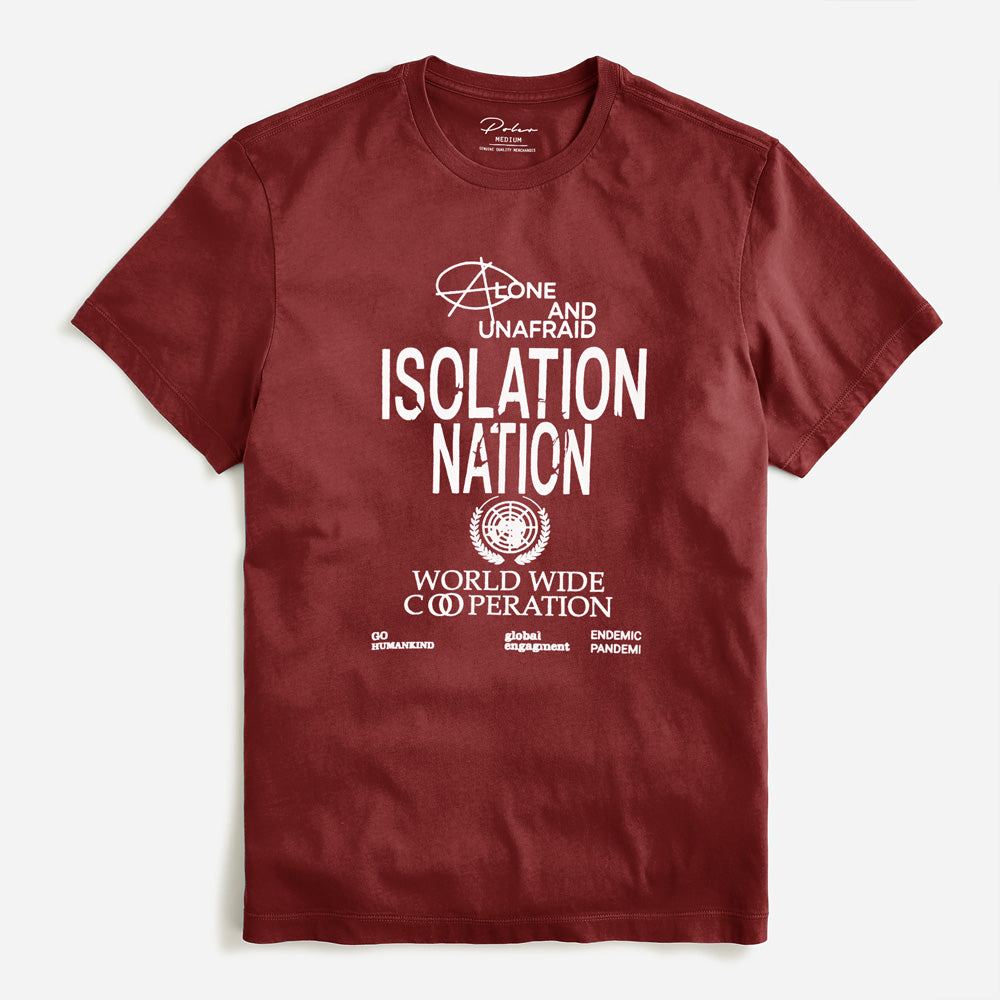 Poler Men's Isolation Nation Printed Crew Neck Tee Shirt Men's Tee Shirt IBT Maroon S 