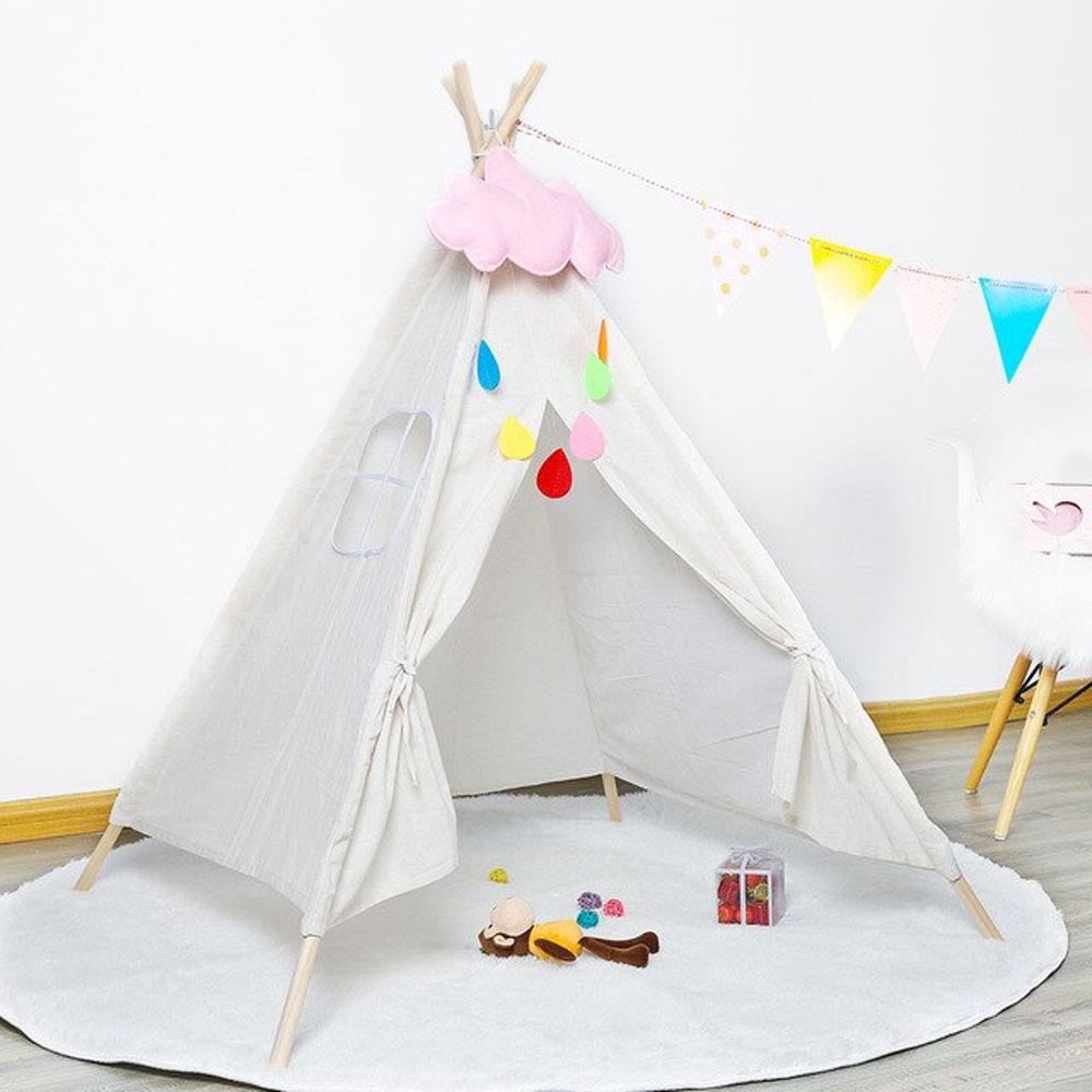 Kids 4 Poles Cotton Teepee Play Tents Castle Play Tent Sunshine China White 