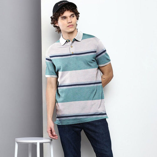 Max 21 Men's Contrast Striped Short Sleeve Polo Shirt Men's Polo Shirt SZK White & Teal S 