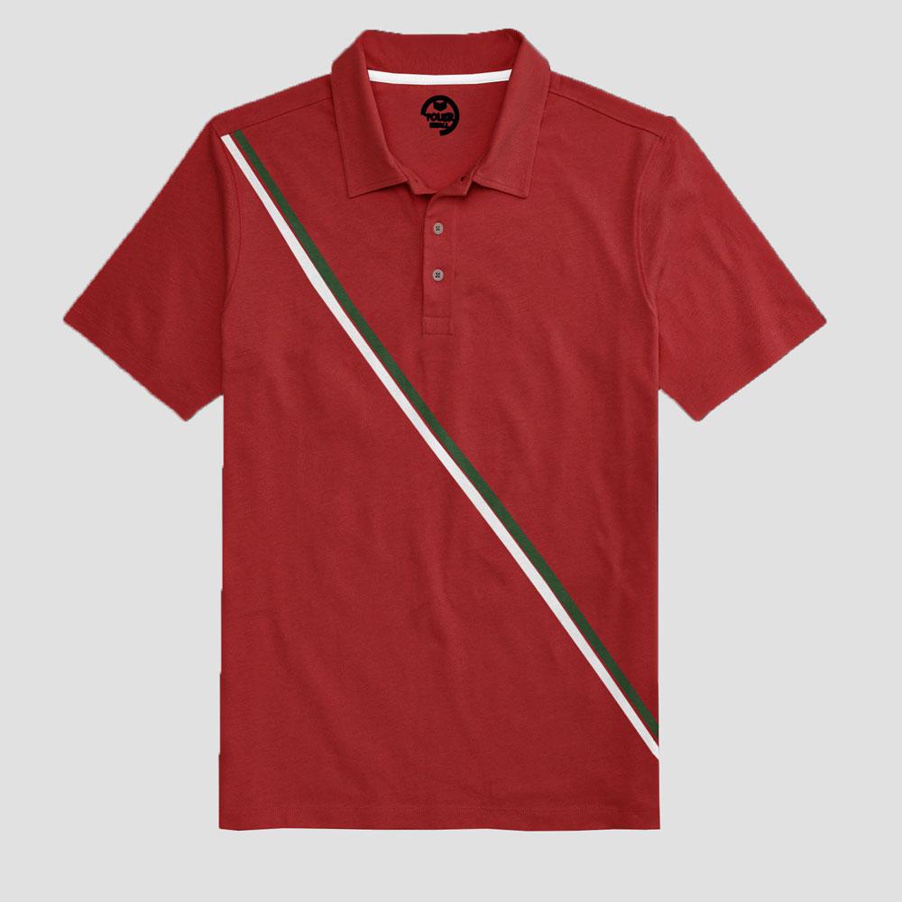 Poler Men's Contrast Colour Stripes Polo Shirt Men's Polo Shirt IBT Red S 