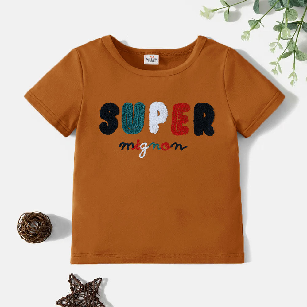 Kid's Super Embellish Crew Neck Tee Shirt Boy's Tee Shirt Paragon Brown 2 Years 