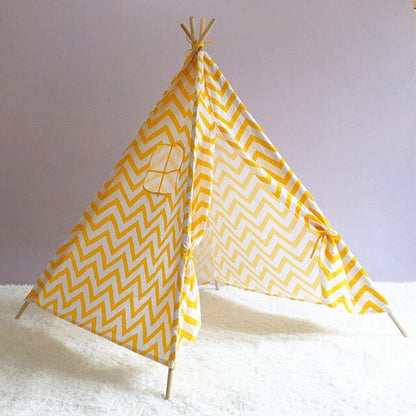 Kids 4 Poles Cotton Teepee Play Tents Castle Play Tent Sunshine China Yellow & White 