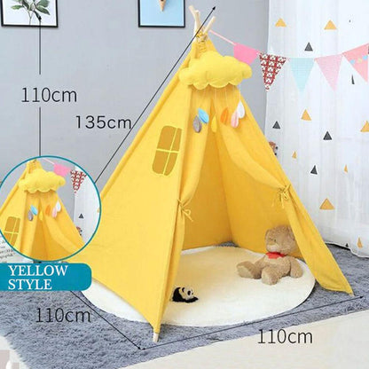 Kids 4 Poles Cotton Teepee Play Tents Castle Play Tent Sunshine China Yellow 