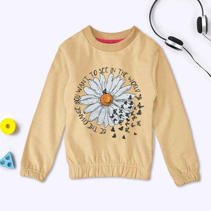 Lyallpur Girl's Sun Flower Printed Terry Sweat Shirt Girl's Sweat Shirt LFS Powder Peach 2 Years 