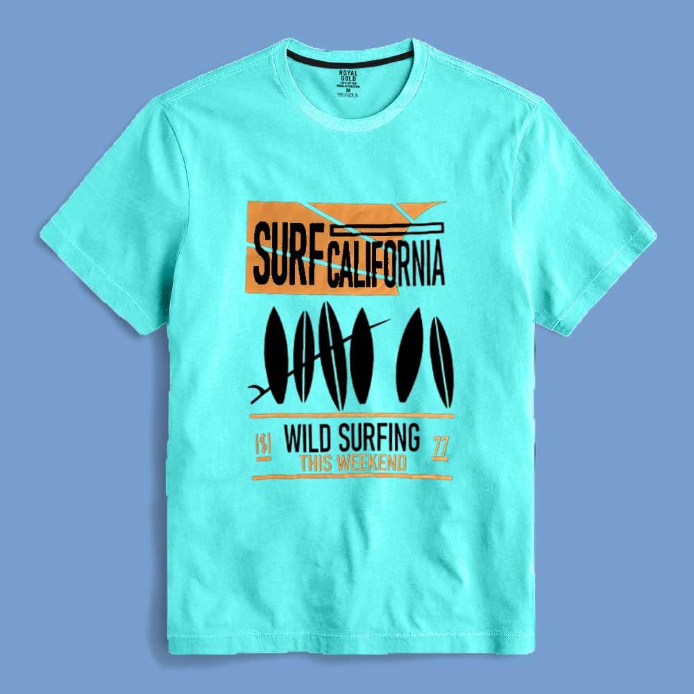 Royal Gold Men's Surf California Printed Short Sleeve Tee Shirt Men's Tee Shirt SZK Sky S 