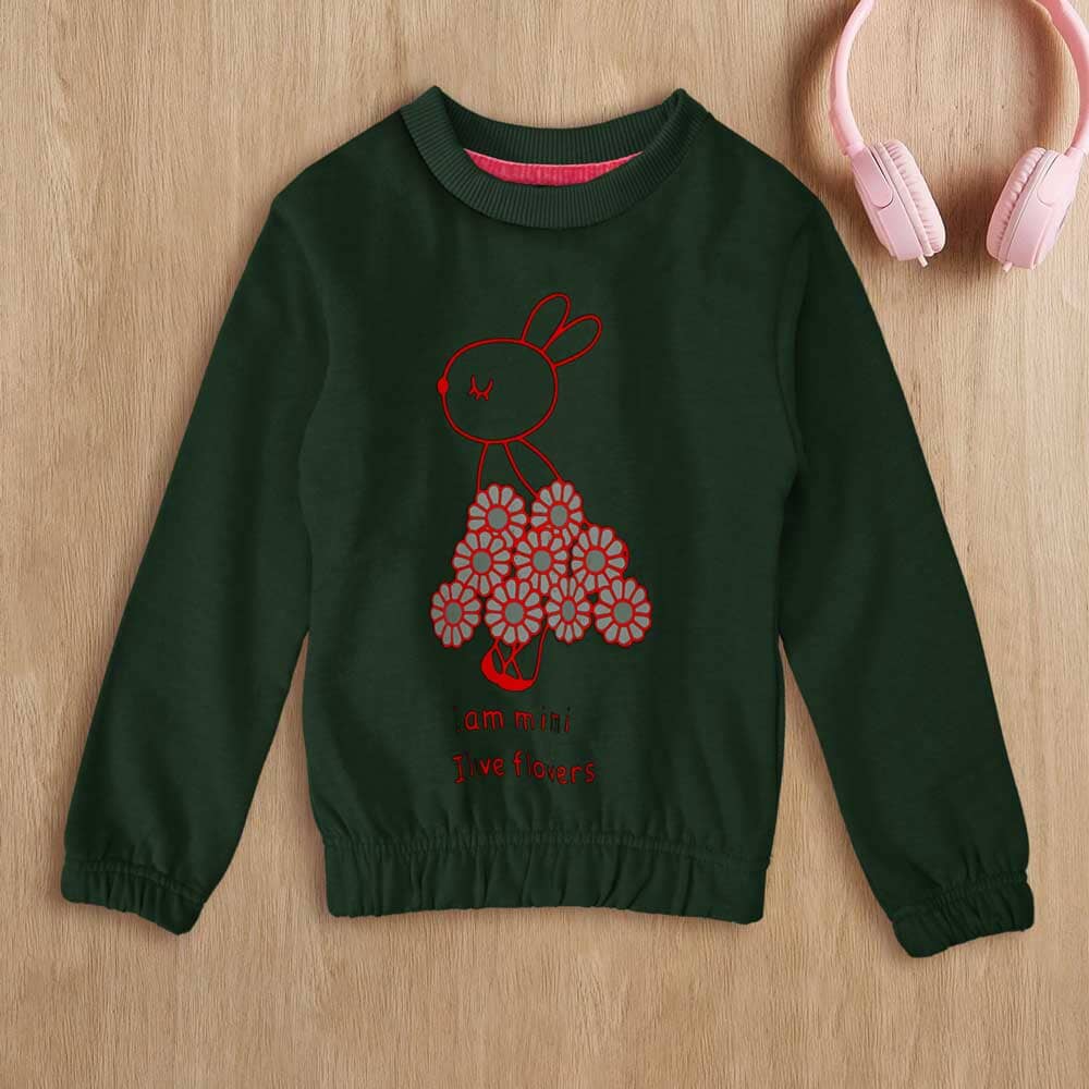 Lyallpur Girl's I Love Flower Printed Sweat Shirt Girl's Sweat Shirt LFS Bottle Green 2 Years 