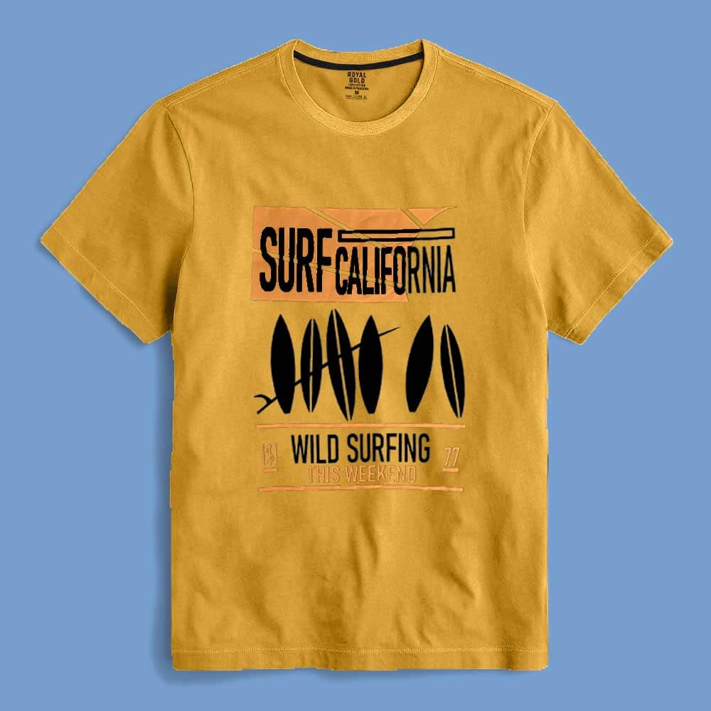 Royal Gold Men's Surf California Printed Short Sleeve Tee Shirt Men's Tee Shirt SZK Mustard S 