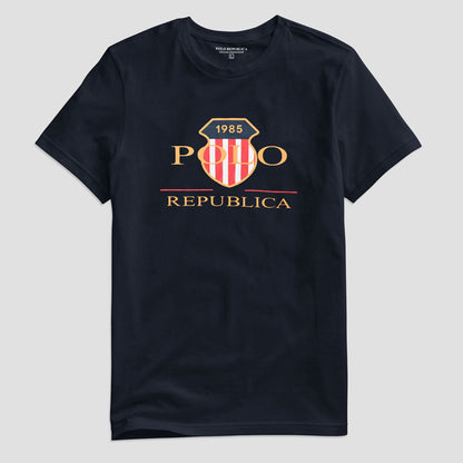 Polo Republica Men's PR Badge 1985 Printed Crew Neck Tee Shirt