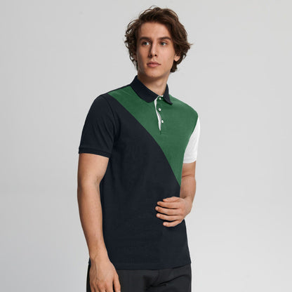 Polo Republica Men's Katsina Contrast Panel Style Polo Shirt Men's Polo Shirt Polo Republica Navy & Bottle Green S 