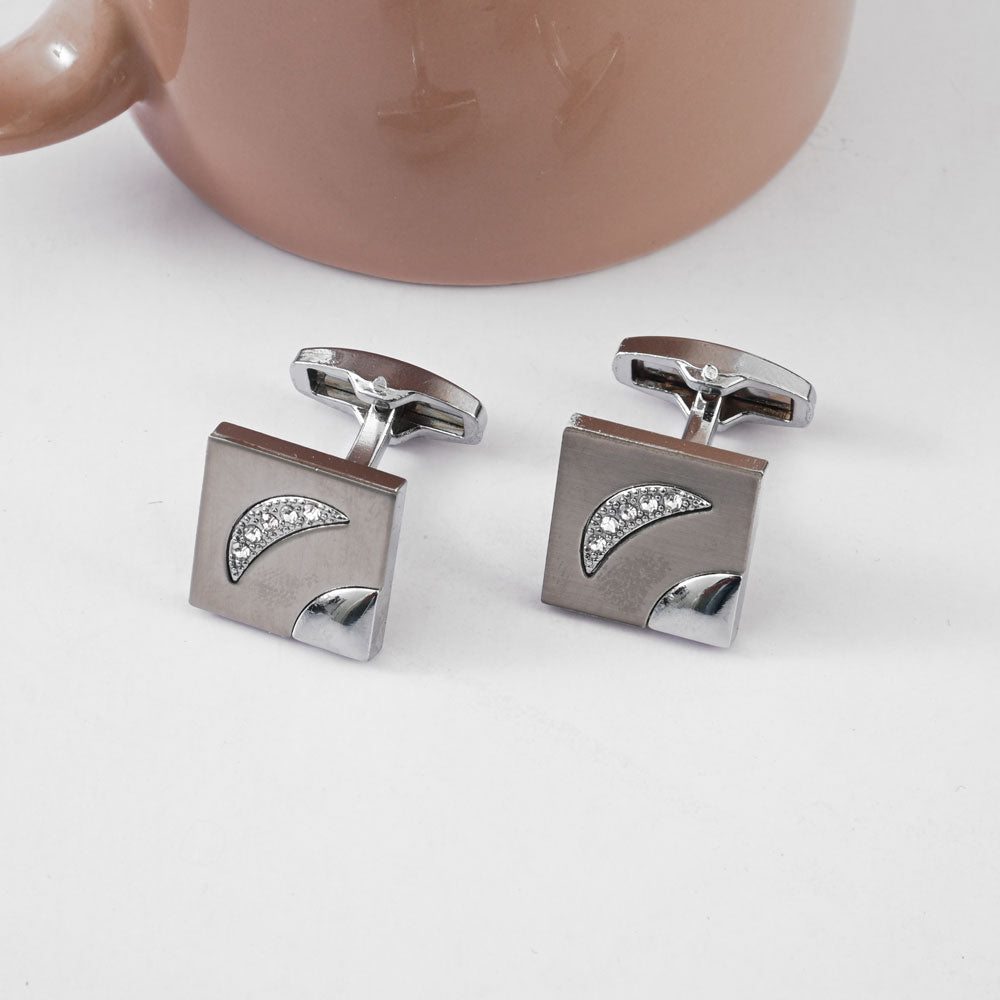 Cresent Fancy Men's Stone Design Cufflinks Set Men's Accessories ALH Silver 