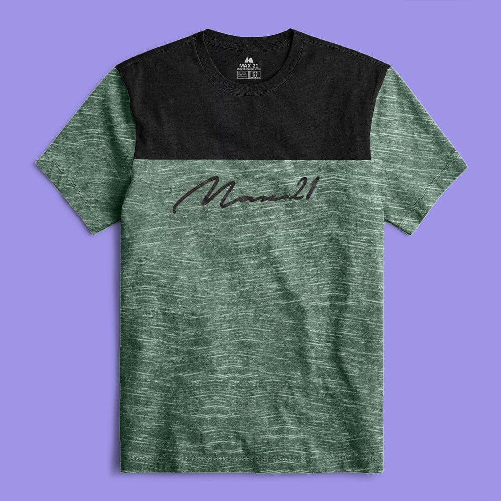 Max 21 Men's Contrast Panel Signature Printed Crew Neck Tee Shirt