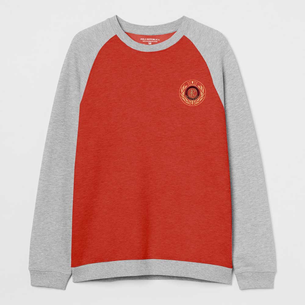 Polo Republica Men's PR Crest Embroidered Raglan Sleeve Fleece Sweat Shirt Men's Sweat Shirt Polo Republica Red XS 