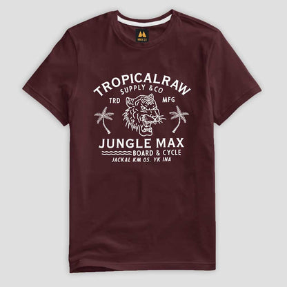 Max 21 Men's Tropical Raw Tiger Printed Crew Neck Tee Shirt Men's Tee Shirt SZK Maroon S 