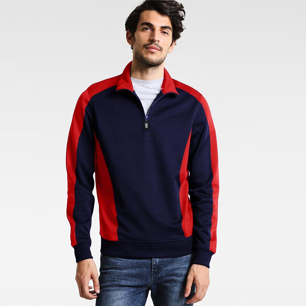 EGL Men's 1/4 Zipper Minor Fault Comfy Fleece Sweat Shirt Minor Fault Image Navy Red S