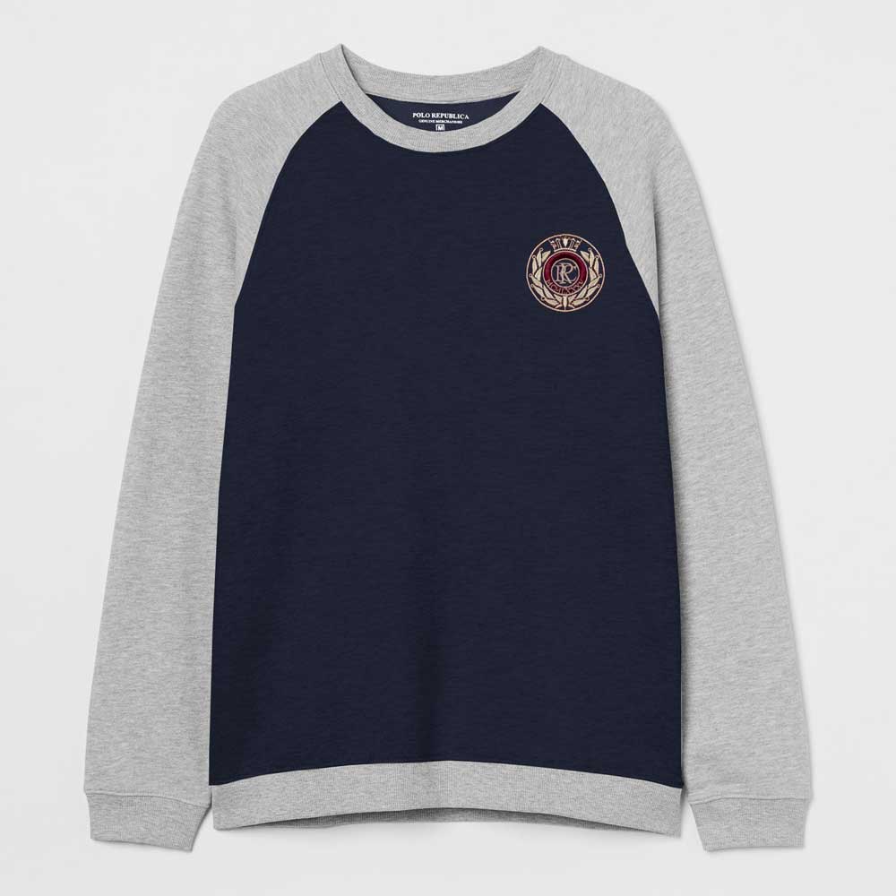 Polo Republica Men's PR Crest Embroidered Raglan Sleeve Fleece Sweat Shirt Men's Sweat Shirt Polo Republica Black XS 