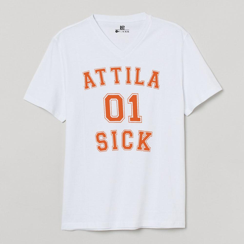 Men's Printed V-Neck Tee Shirt Attila 01 Sick Men's Tee Shirt Image White & Orange S 