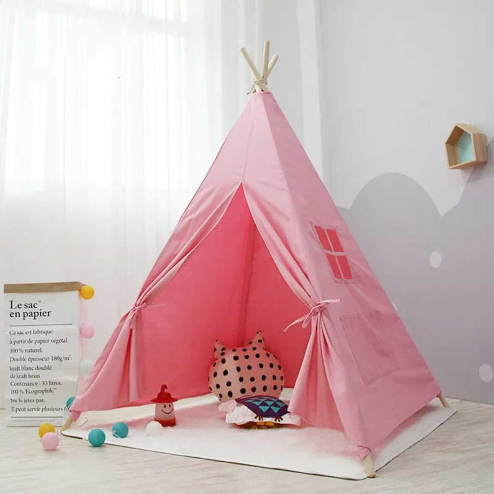 Kids 4 Poles Cotton Teepee Play Tents Castle Play Tent Sunshine China Pink 