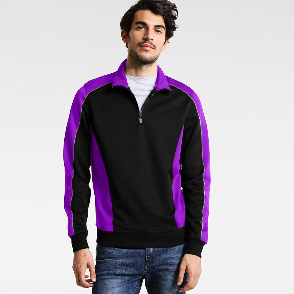 EGL Men's 1/4 Zipper Minor Fault Comfy Fleece Sweat Shirt Minor Fault Image Black Purple S