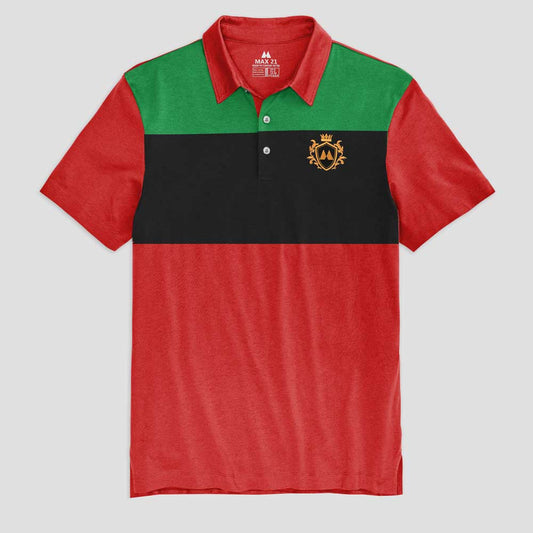 Max 21 Men's Benin Contrast Panel Design Short Sleeve Polo Shirt Men's Polo Shirt SZK Red & Green S 