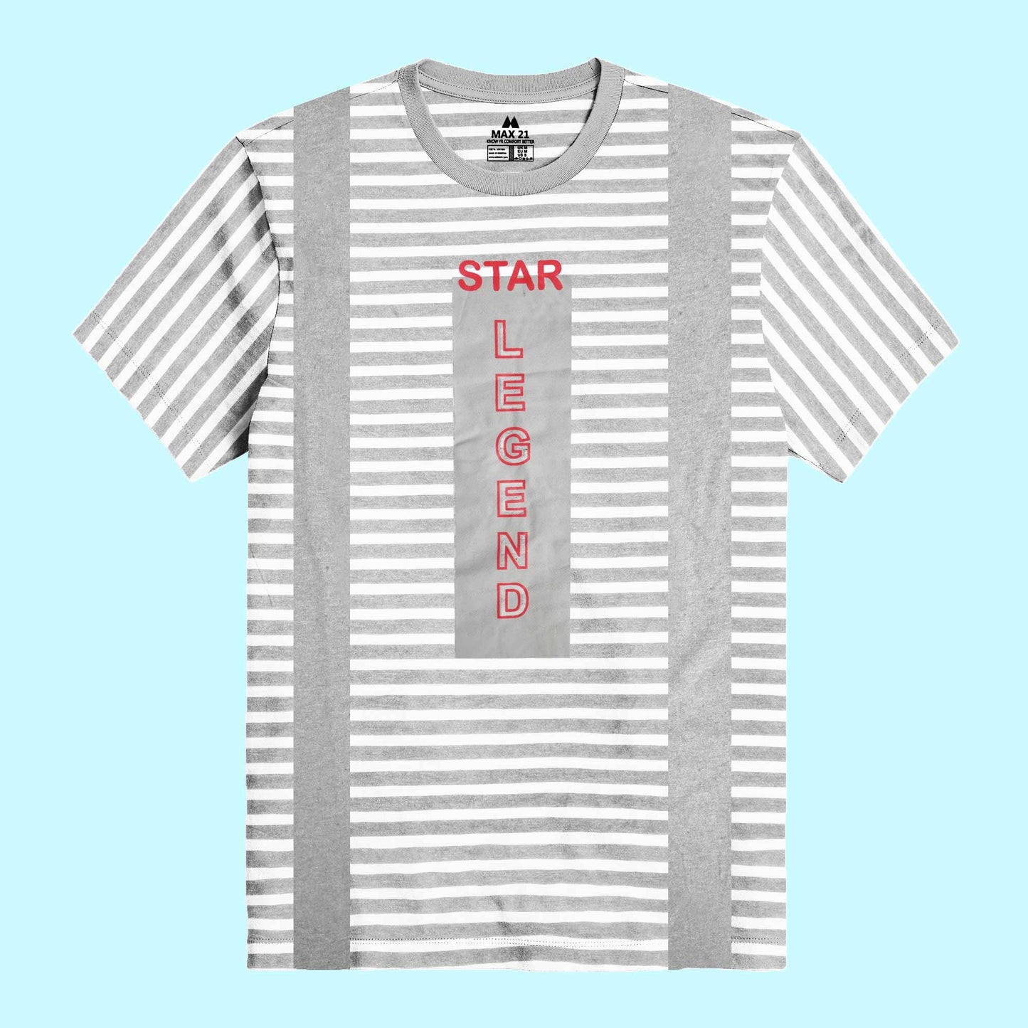 Max 21 Men's Star Legend Printed Stripes Style Short Sleeve Tee Shirt Men's Tee Shirt SZK White & Grey S 