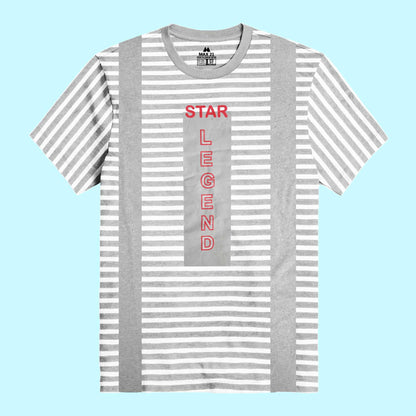 Max 21 Men's Star Legend Printed Stripes Style Short Sleeve Tee Shirt Men's Tee Shirt SZK White & Grey S 