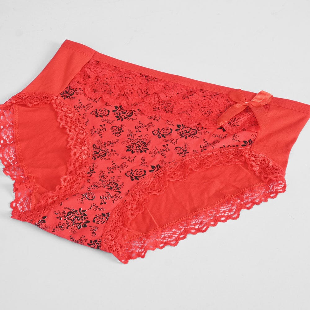 Women's High Waist Floral Lace & Silk Design Underwear