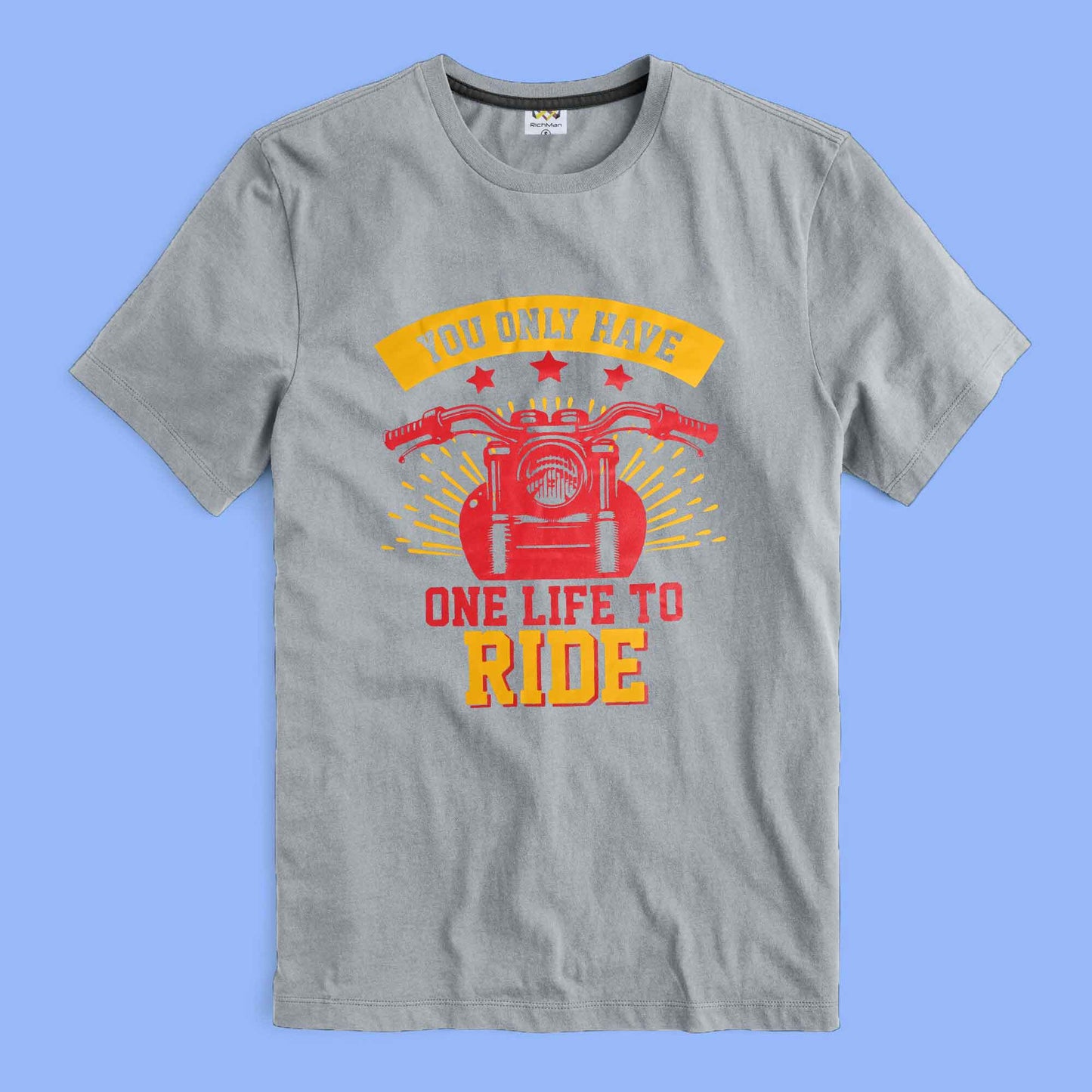 Richman Men's One Life To Ride Printed Short Sleeve Tee Shirt Men's Tee Shirt ASE Grey S 