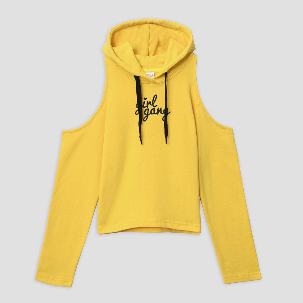 Safina Women's Girl Gang Embroidered Crop Top Fleece Pullover Hoodie Women's Pullover Hoodie Safina Yellow XS 