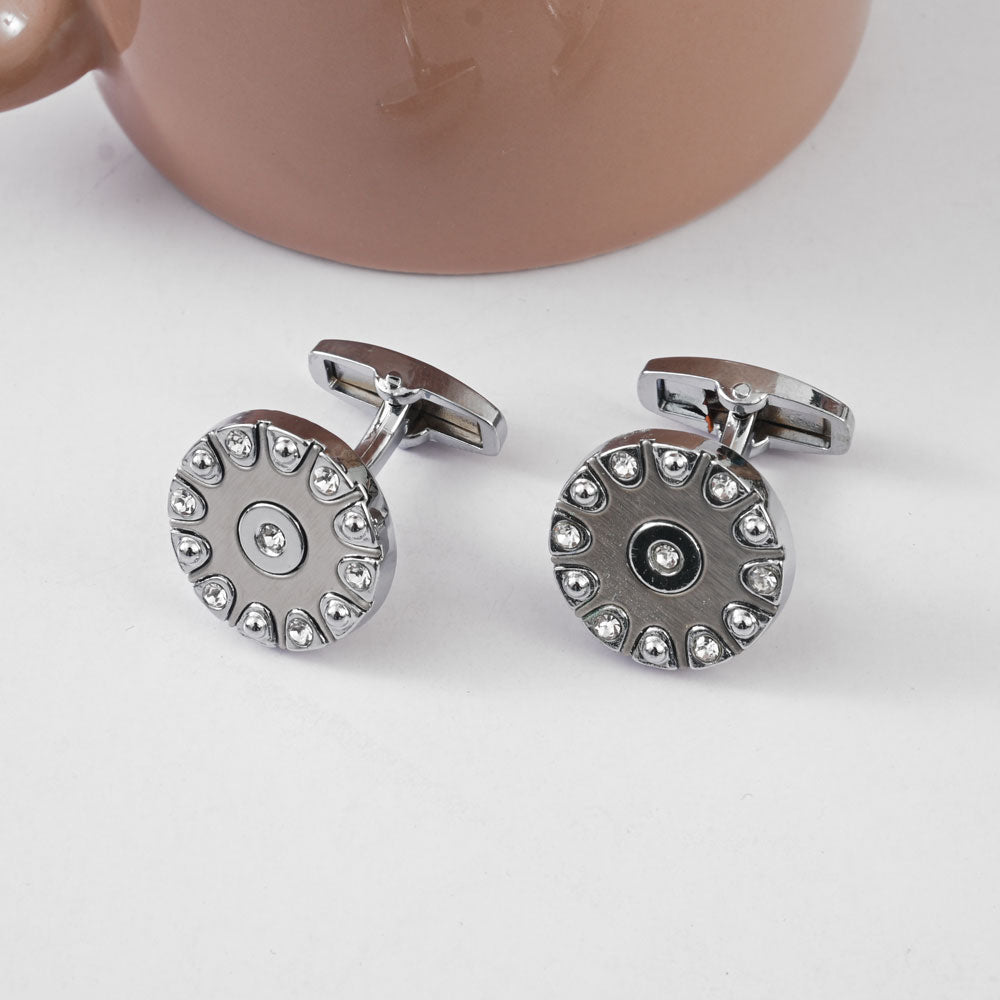 Men's Fancy Rhinestone Round cufflinks Set Men's Accessories ALH Silver 