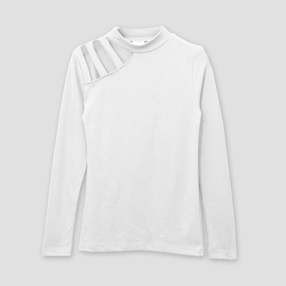 Safina Women's Shoulder Strip Stylish High Neck Sweatshirt Women's Sweat Shirt Image White S 