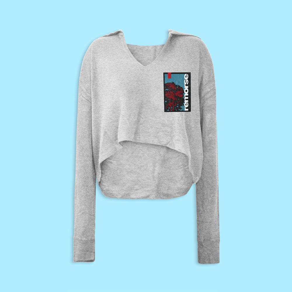 Women's Remorse Printed Crop Top Oversized Fleece Pullover Hoodie Women's Pullover Hoodie Shahkam Heather Grey XS 