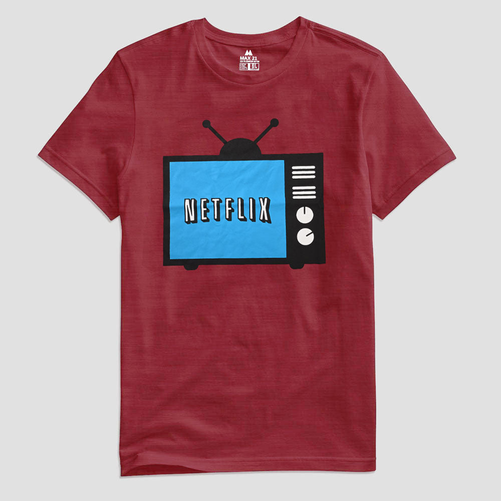 Max 21 Men's Netflix Printed Crew Neck Tee Shirt Men's Tee Shirt SZK Maroon S 